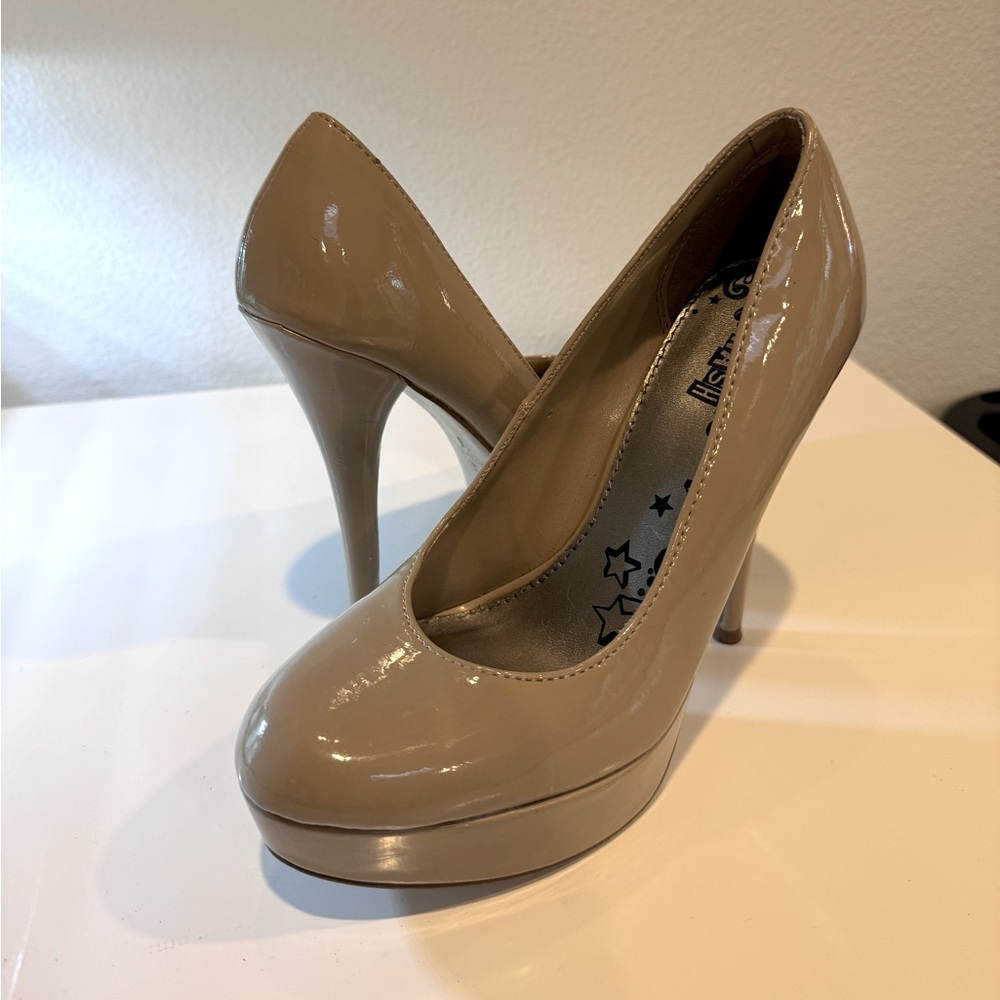 Brash Nude Patent Platform Pumps
